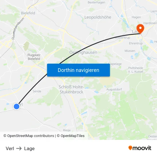 Verl to Lage map