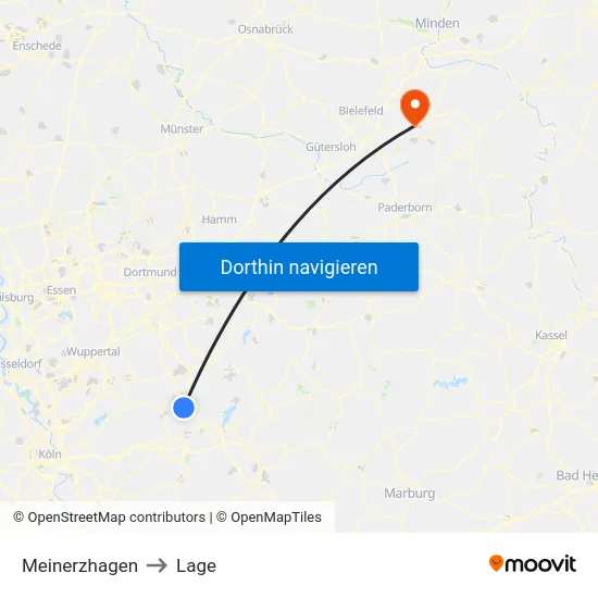Meinerzhagen to Lage map