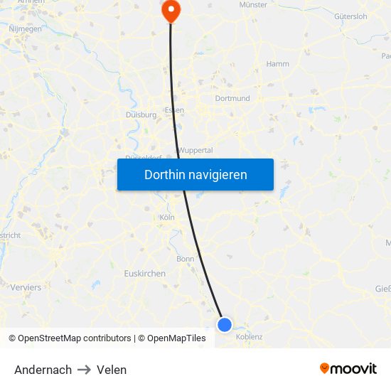 Andernach to Velen map