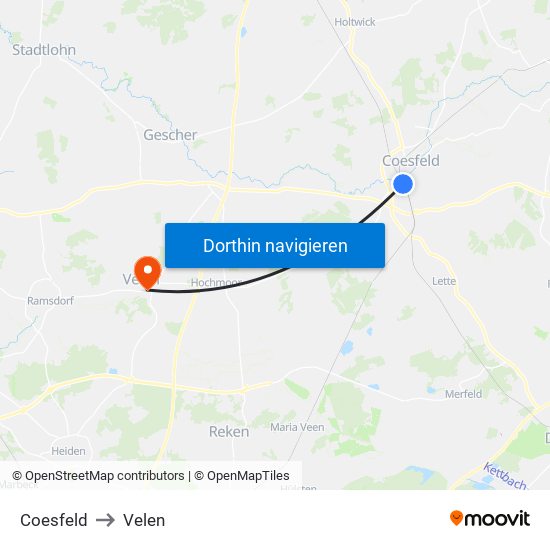 Coesfeld to Velen map