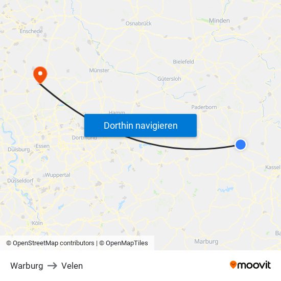 Warburg to Velen map