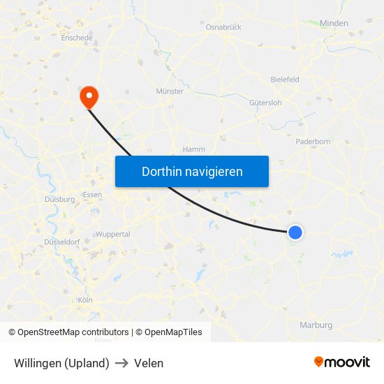 Willingen (Upland) to Velen map