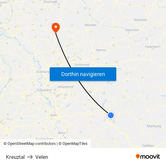 Kreuztal to Velen map