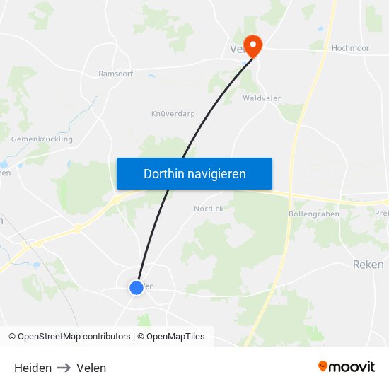 Heiden to Velen map