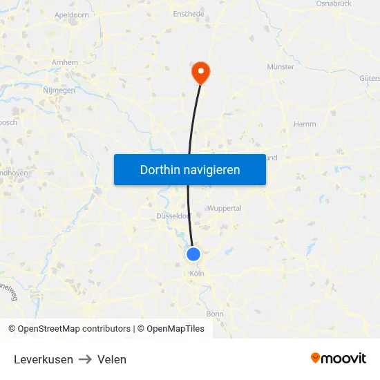 Leverkusen to Velen map