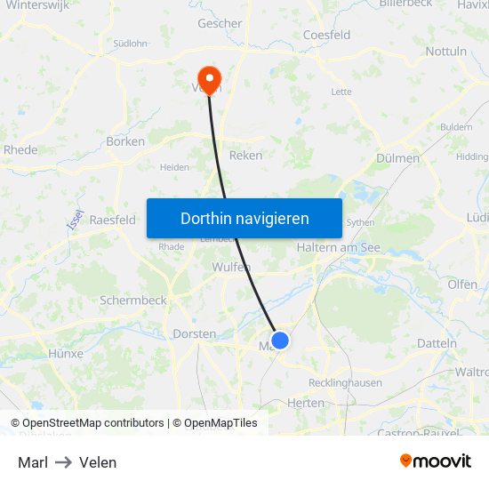 Marl to Velen map