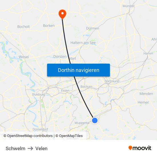 Schwelm to Velen map