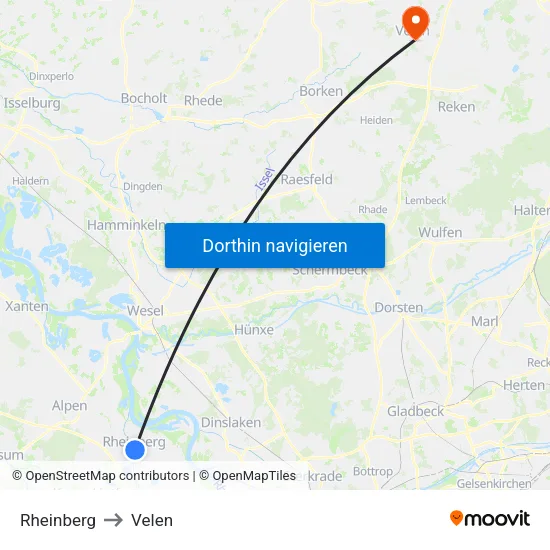 Rheinberg to Velen map