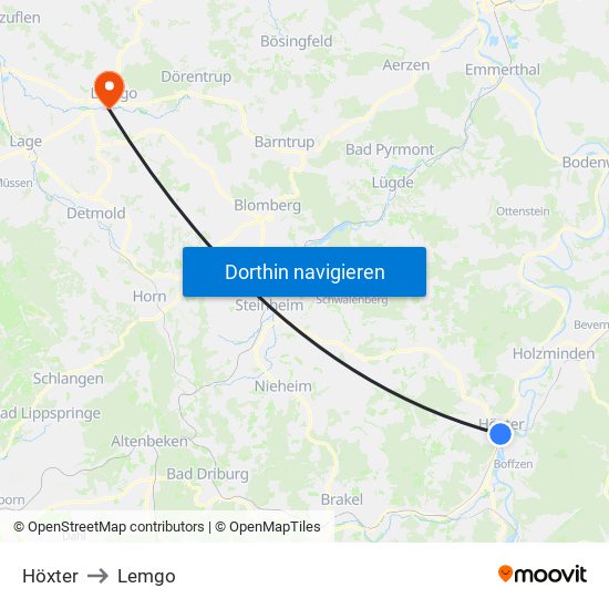 Höxter to Lemgo map