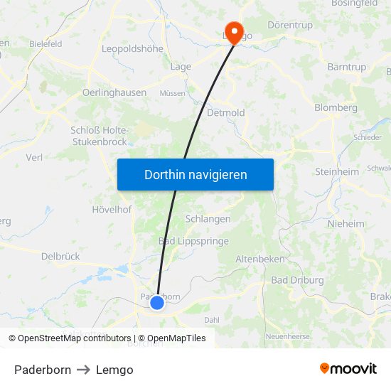 Paderborn to Lemgo map