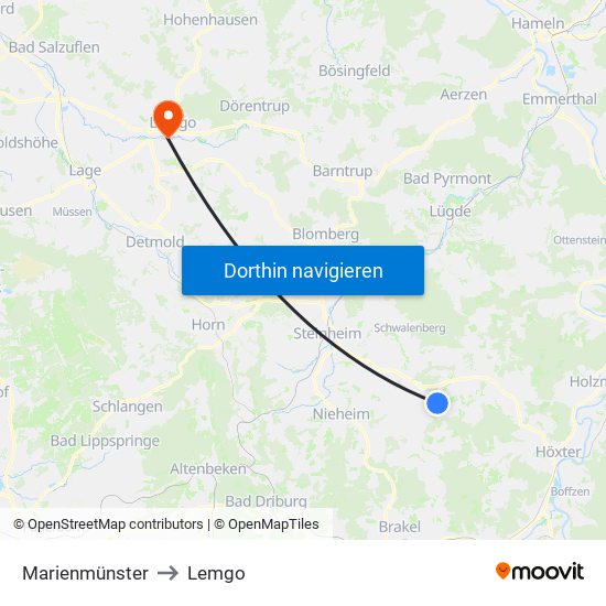 Marienmünster to Lemgo map