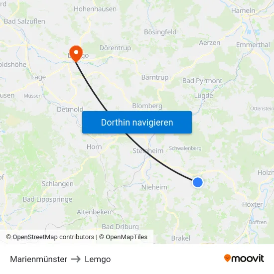 Marienmünster to Lemgo map