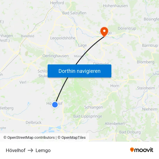 Hövelhof to Lemgo map