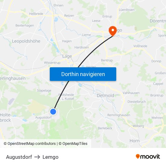 Augustdorf to Lemgo map