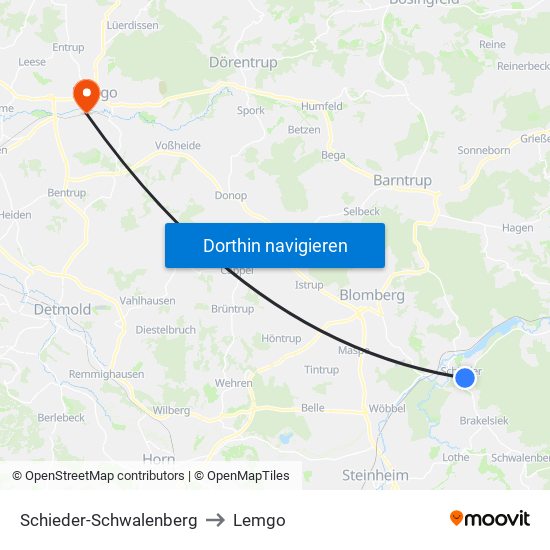 Schieder-Schwalenberg to Lemgo map