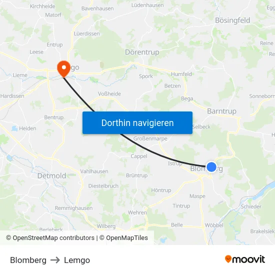 Blomberg to Lemgo map