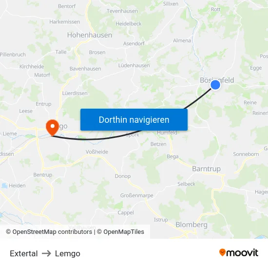 Extertal to Lemgo map