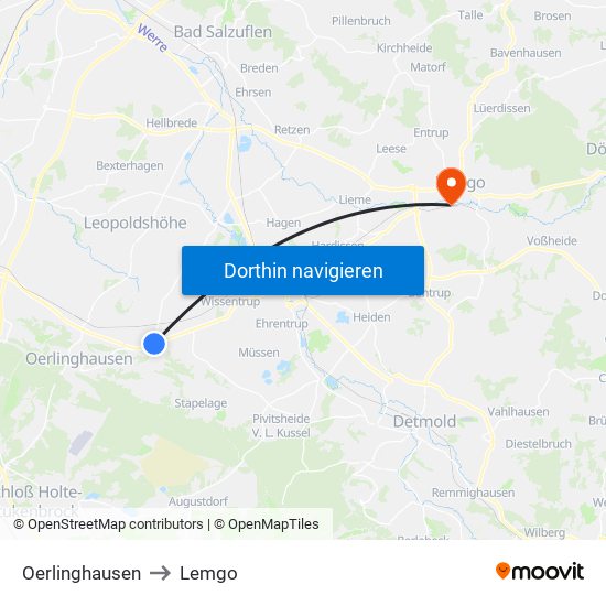 Oerlinghausen to Lemgo map