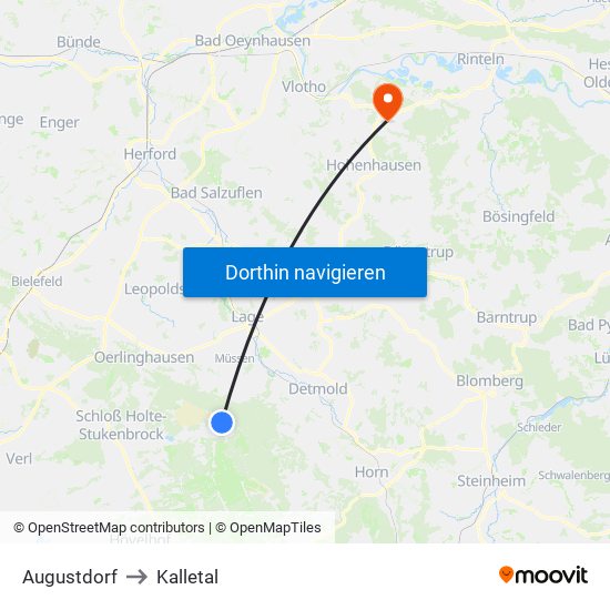 Augustdorf to Kalletal map