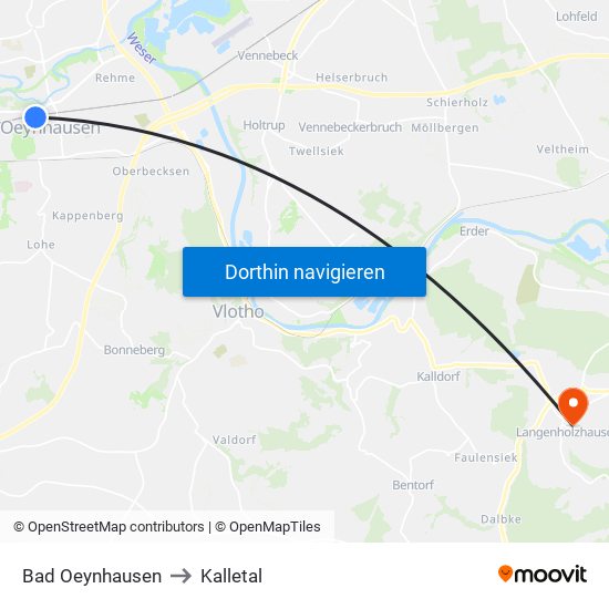 Bad Oeynhausen to Kalletal map
