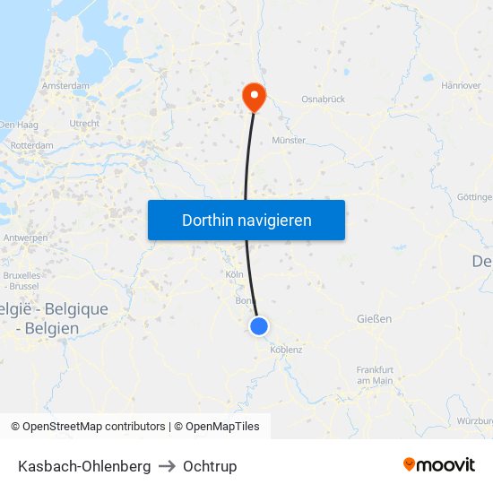 Kasbach-Ohlenberg to Ochtrup map