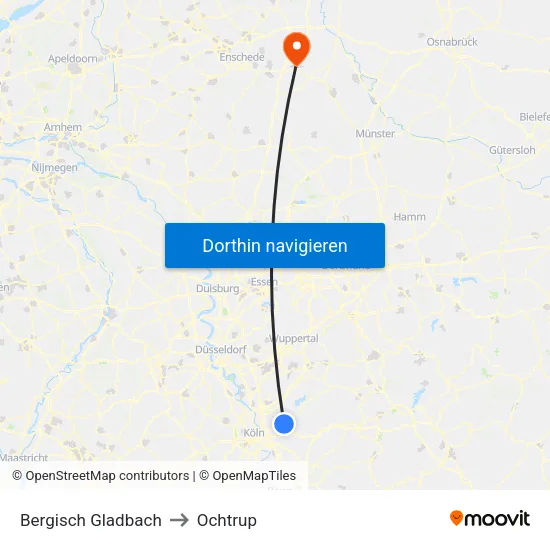 Bergisch Gladbach to Ochtrup map