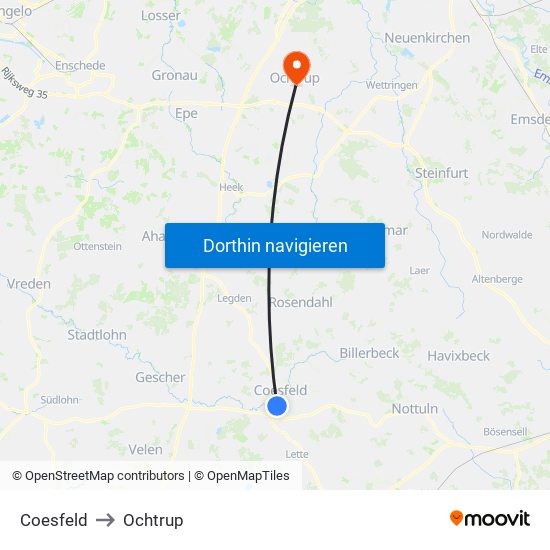 Coesfeld to Ochtrup map