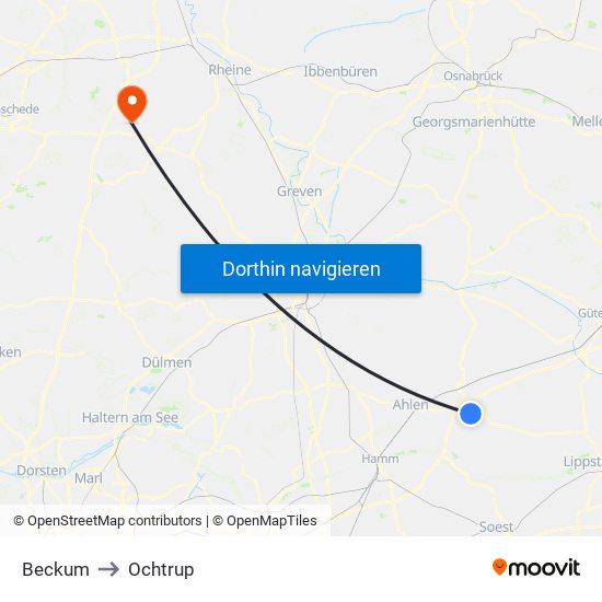 Beckum to Ochtrup map