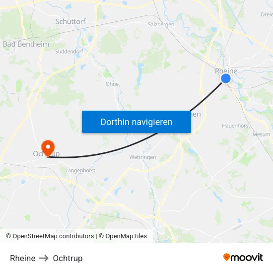 Rheine to Ochtrup map