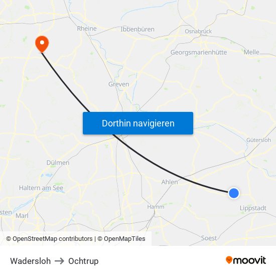 Wadersloh to Ochtrup map