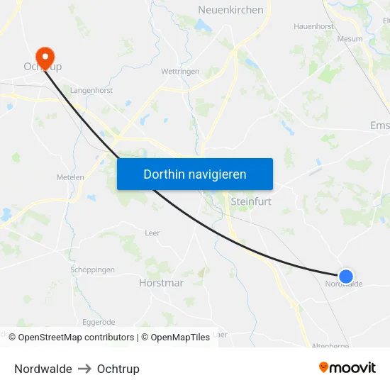Nordwalde to Ochtrup map