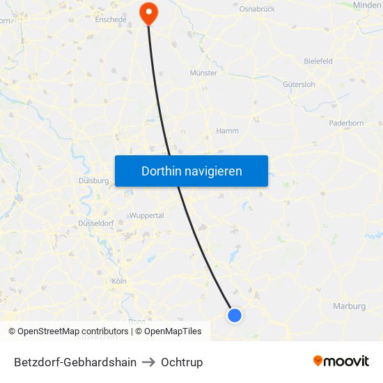 Betzdorf-Gebhardshain to Ochtrup map