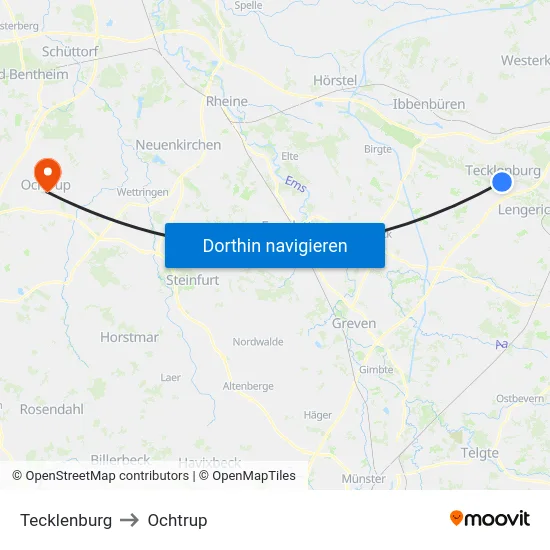 Tecklenburg to Ochtrup map