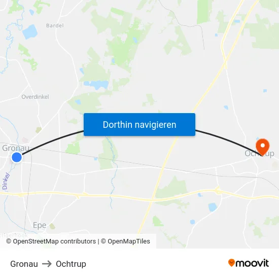 Gronau to Ochtrup map