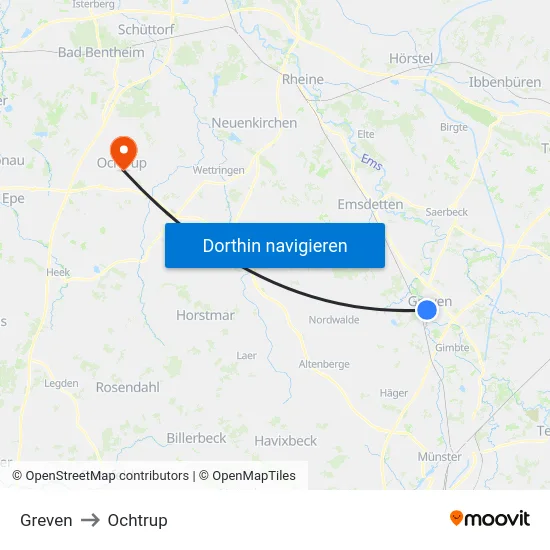 Greven to Ochtrup map
