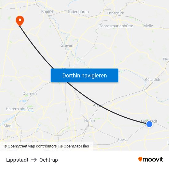 Lippstadt to Ochtrup map