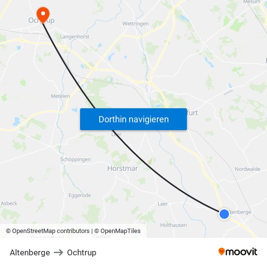 Altenberge to Ochtrup map