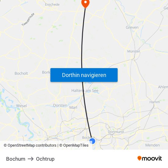 Bochum to Ochtrup map