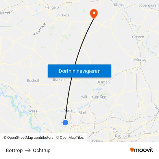 Bottrop to Ochtrup map