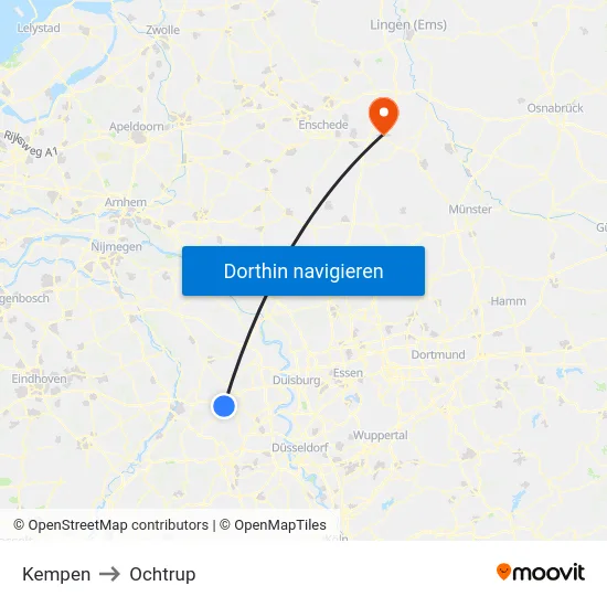 Kempen to Ochtrup map
