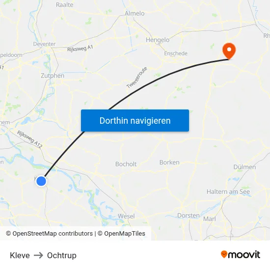 Kleve to Ochtrup map