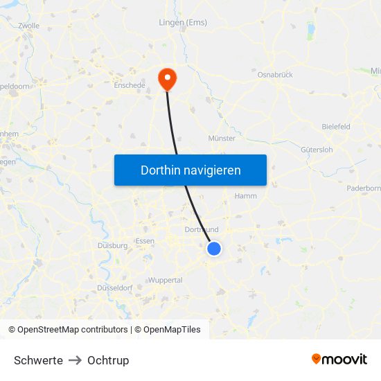 Schwerte to Ochtrup map