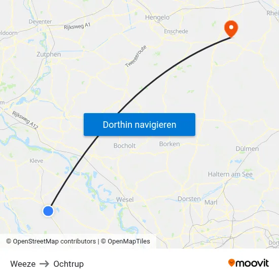 Weeze to Ochtrup map