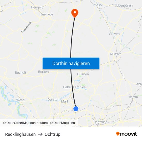 Recklinghausen to Ochtrup map