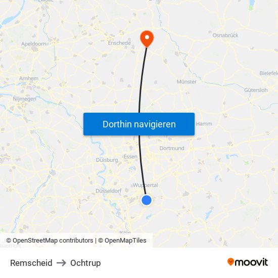 Remscheid to Ochtrup map