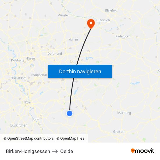 Birken-Honigsessen to Oelde map