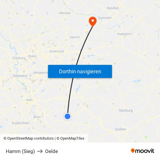 Hamm (Sieg) to Oelde map