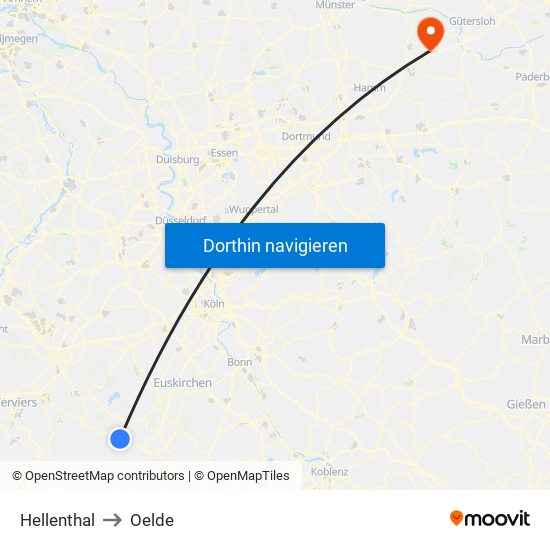 Hellenthal to Oelde map