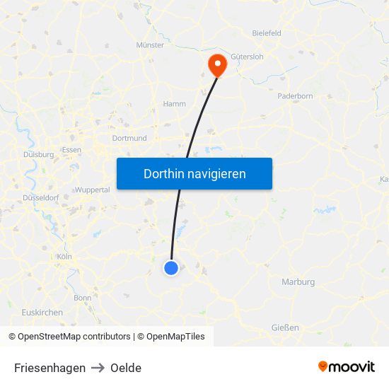 Friesenhagen to Oelde map