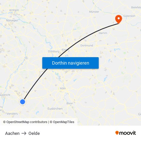 Aachen to Oelde map
